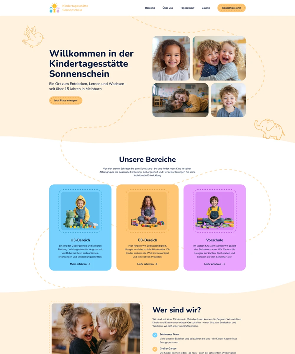 Bild der Webseite von Kita Sonnenschein